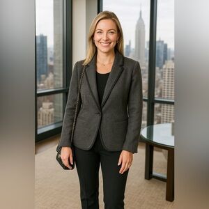 100% Wool Blazer Kasper Timeless Capsule Classic Shawl Collar Elegant Office